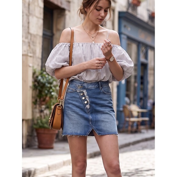 Frame Denim Dresses & Skirts - FRAME Ophelia Exposed Button Asymmetric Overlap Denim Mini Skirt 24